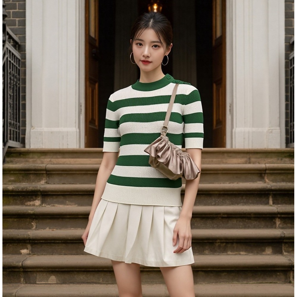 UNIQLO Comptoir des Cotonnniers Knit Top Women Sz XXS Striped Linen Blend Preppy